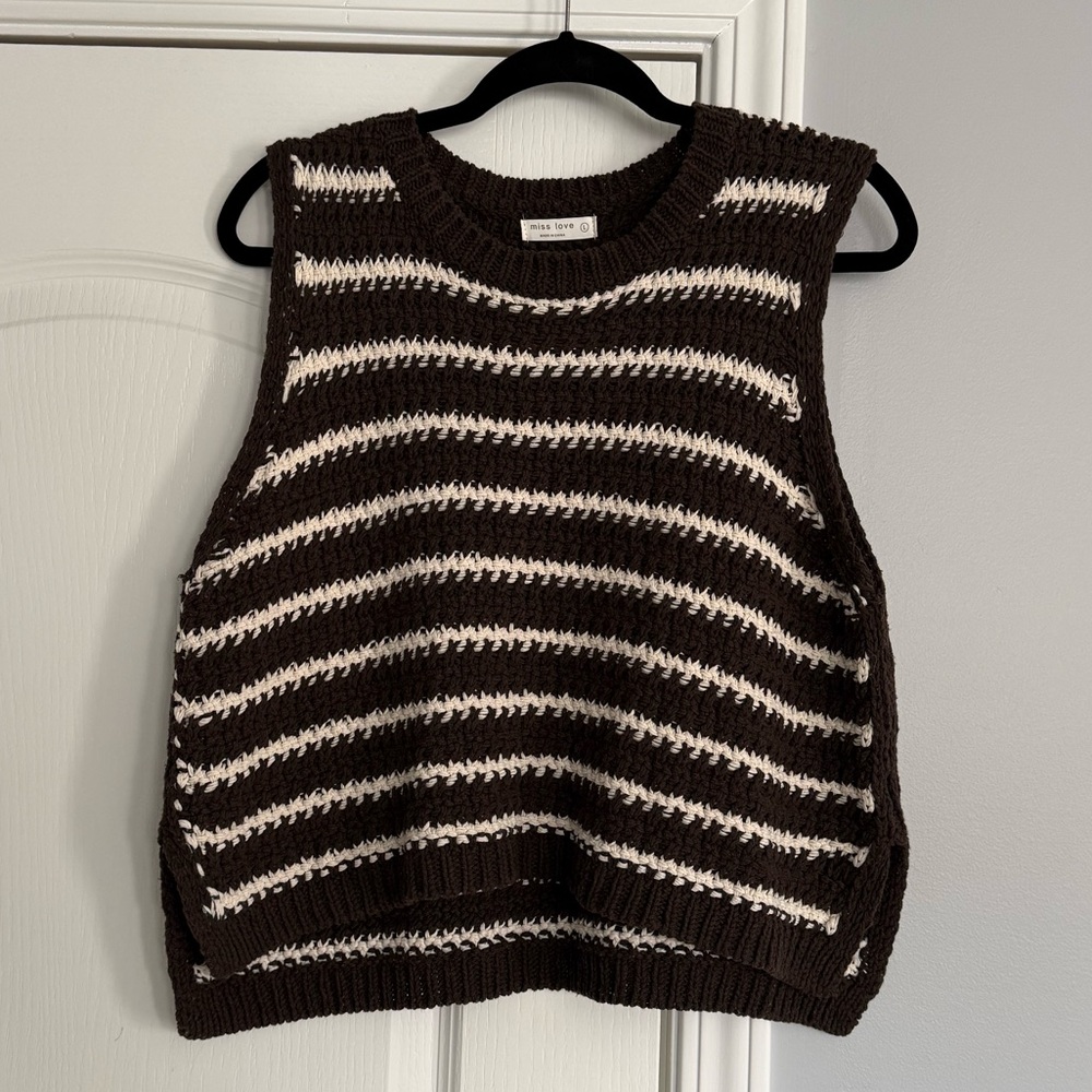 Miss Love Striped Knit Tank in Brown and White